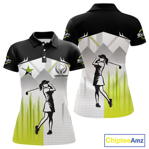 Black and White Women golf polo shirts Custom Golf top for ladies, personalized golf gifts | Green NQS10127