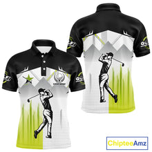 Load image into Gallery viewer, Black and White Men golf polo shirts Custom Golf top for men, personalized golf gifts | Green NQS10127