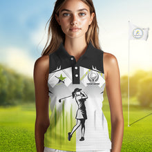 Load image into Gallery viewer, Black and White Women sleeveless polo shirt Custom ladies Golf top, personalized golf gifts | Green NQS10127