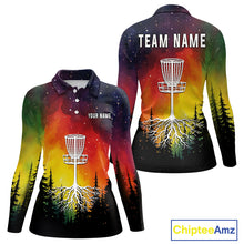 Load image into Gallery viewer, Colorful rainbow trees pattern Disc golf polo shirts for Women Custom Disc Golf Clothing for Team NQS10128