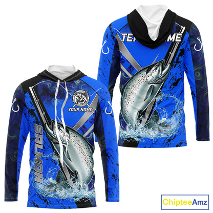 Blue Camo Salmon fishing custom Chinook Salmon sun protection long sleeve fishing shirts for Team NQS10132