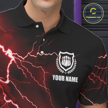 Load image into Gallery viewer, Mens polo bowling shirts Custom red lightning thunder Bowling Team Jersey, gift for team Bowlers NQS6145