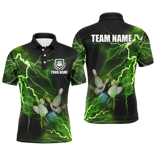 Mens polo bowling shirts Custom green lightning thunder Bowling Team Jersey, gift for team Bowlers NQS6146