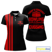 Load image into Gallery viewer, Black and Red retro Bowling shirts for Women custom Today&#39;s forecast bowling with a chance of cussing NQS10452