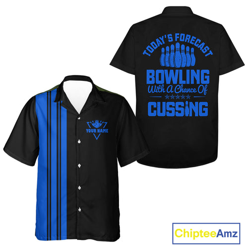Black and Blue retro Bowling Hawaiian shirt custom Today's forecast bowling with a chance of cussing NQS10453