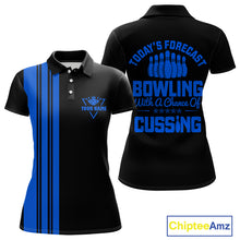 Load image into Gallery viewer, Black &amp; Blue retro Bowling shirts for Women custom Today&#39;s forecast bowling with a chance of cussing NQS10453