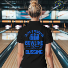 Load image into Gallery viewer, Black &amp; Blue retro Bowling shirts for Women custom Today&#39;s forecast bowling with a chance of cussing NQS10453