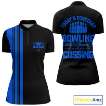 Load image into Gallery viewer, Black &amp; Blue retro Bowling shirts for Women custom Today&#39;s forecast bowling with a chance of cussing NQS10453