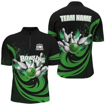 Custom Bowling Shirts For Men Green Bowling Jerseys Team League Bowling Polo, Quarter Zip Shirt NQS8477