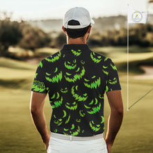 Load image into Gallery viewer, Green and Black Halloween Pattern Funny Skull Golf polo shirt for men Custom Halloween Mens golf top NQS10662