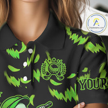 Load image into Gallery viewer, Green and Black Halloween Pattern Funny Skull Golf polo shirt for Women Custom Halloween golf top NQS10662