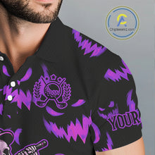 Load image into Gallery viewer, Purple and Black Halloween Pattern Funny Skull Golf polo shirt for men Custom Halloween Mens golf top NQS10663