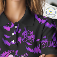 Load image into Gallery viewer, Purple and Black Halloween Pattern Funny Skull Golf polo shirt for Women Custom Halloween golf top NQS10663
