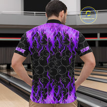 Load image into Gallery viewer, Black and Purple Flame camo Men bowling shirts Custom Flame Bowling Shirt Team Bowling Jersey NQS10666