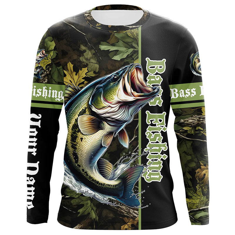 Bass fishing Green camouflage Custom sun protection long sleeve Fishing Shirts, bass Fishing jerseys NQS6608