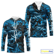 Load image into Gallery viewer, Blue Camo Walleye Fishing Shirts Custom performance fishing apparel, walleye fishing jerseys NQS11061