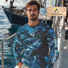 Load image into Gallery viewer, Blue Camo Walleye Fishing Shirts Custom performance fishing apparel, walleye fishing jerseys NQS11061