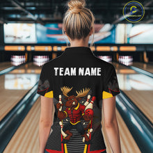 Load image into Gallery viewer, Black and Red Funny Moose Bowling shirts for women Custom polo, quarter zip bowling outfits for women NQS11064