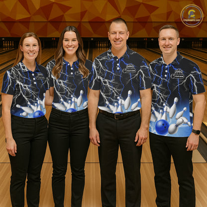 Men's bowling Polo, Quarter Zip shirts Custom Blue lightning thunder team bowling league jerseys NQS11261