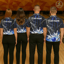 Load image into Gallery viewer, Women's bowling Polo, Quarter Zip shirts Custom Blue lightning thunder team bowling league jerseys NQS11261