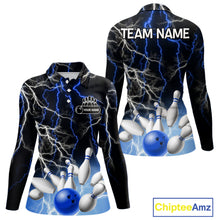 Load image into Gallery viewer, Women's bowling Polo, Quarter Zip shirts Custom Blue lightning thunder team bowling league jerseys NQS11261