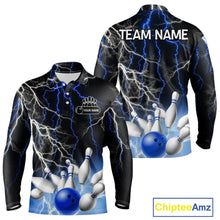 Load image into Gallery viewer, Men's bowling Polo, Quarter Zip shirts Custom Blue lightning thunder team bowling league jerseys NQS11261