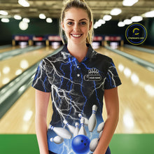 Load image into Gallery viewer, Women's bowling Polo, Quarter Zip shirts Custom Blue lightning thunder team bowling league jerseys NQS11261