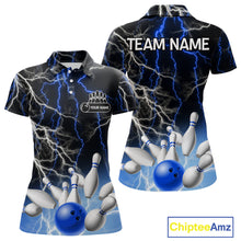 Load image into Gallery viewer, Women's bowling Polo, Quarter Zip shirts Custom Blue lightning thunder team bowling league jerseys NQS11261