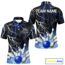 Load image into Gallery viewer, Men's bowling Polo, Quarter Zip shirts Custom Blue lightning thunder team bowling league jerseys NQS11261