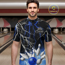 Load image into Gallery viewer, Men's bowling Polo, Quarter Zip shirts Custom Blue lightning thunder team bowling league jerseys NQS11261