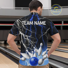 Load image into Gallery viewer, Men's bowling Polo, Quarter Zip shirts Custom Blue lightning thunder team bowling league jerseys NQS11261