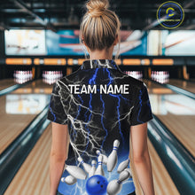 Load image into Gallery viewer, Women's bowling Polo, Quarter Zip shirts Custom Blue lightning thunder team bowling league jerseys NQS11261