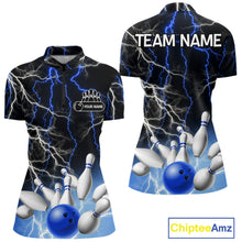 Load image into Gallery viewer, Women's bowling Polo, Quarter Zip shirts Custom Blue lightning thunder team bowling league jerseys NQS11261