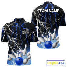 Load image into Gallery viewer, Men's bowling Polo, Quarter Zip shirts Custom Blue lightning thunder team bowling league jerseys NQS11261