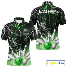 Load image into Gallery viewer, Men's bowling Polo, Quarter Zip shirts Custom Green lightning thunder team bowling league jerseys NQS11262