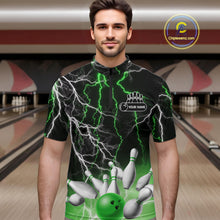 Load image into Gallery viewer, Men's bowling Polo, Quarter Zip shirts Custom Green lightning thunder team bowling league jerseys NQS11262