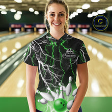 Load image into Gallery viewer, Women's bowling Polo, Quarter Zip shirts Custom Green lightning thunder team bowling league jerseys NQS11262