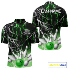 Load image into Gallery viewer, Men's bowling Polo, Quarter Zip shirts Custom Green lightning thunder team bowling league jerseys NQS11262