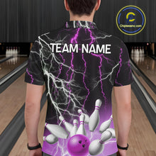 Load image into Gallery viewer, Men's bowling Polo, Quarter Zip shirts Custom Purple lightning thunder team bowling league jerseys NQS11263
