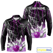 Load image into Gallery viewer, Men's bowling Polo, Quarter Zip shirts Custom Purple lightning thunder team bowling league jerseys NQS11263