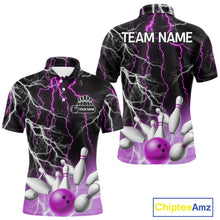 Load image into Gallery viewer, Men's bowling Polo, Quarter Zip shirts Custom Purple lightning thunder team bowling league jerseys NQS11263