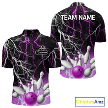 Load image into Gallery viewer, Men's bowling Polo, Quarter Zip shirts Custom Purple lightning thunder team bowling league jerseys NQS11263