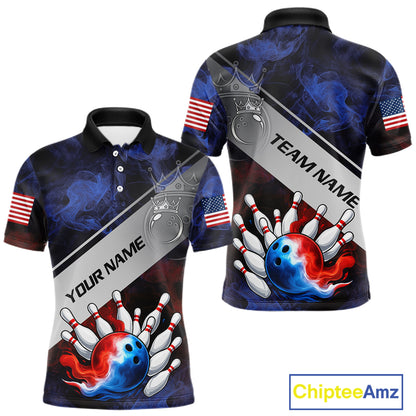 Red, White & Blue Smoke American Flag Bowling shirts For men Custom patriotic Team bowling jersey NQS11269