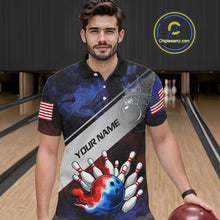 Load image into Gallery viewer, Red, White &amp; Blue Smoke American Flag Bowling shirts For men Custom patriotic Team bowling jersey NQS11269