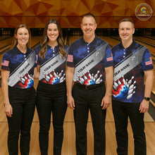 Load image into Gallery viewer, Red, White &amp; Blue Smoke American Flag Bowling shirts For men Custom patriotic Team bowling jersey NQS11269