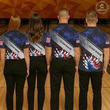 Load image into Gallery viewer, Red, White &amp; Blue Smoke American Flag Bowling shirts For men Custom patriotic Team bowling jersey NQS11269