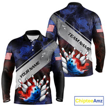 Load image into Gallery viewer, Red, White &amp; Blue Smoke American Flag Bowling shirts For men Custom patriotic Team bowling jersey NQS11269