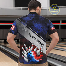 Load image into Gallery viewer, Red, White &amp; Blue Smoke American Flag Bowling shirts For men Custom patriotic Team bowling jersey NQS11269
