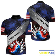 Load image into Gallery viewer, Red, White &amp; Blue Smoke American Flag Bowling shirts For men Custom patriotic Team bowling jersey NQS11269