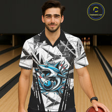Load image into Gallery viewer, Black and White Camo Shark Bowling Team Hawaiian shirts Custom Shark Bowling button up Shirt NQS11471